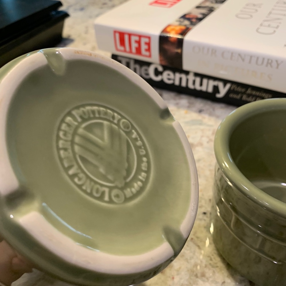 Longaberger pottery 1 pink small 3.5” crock green - Picture 3 of 5